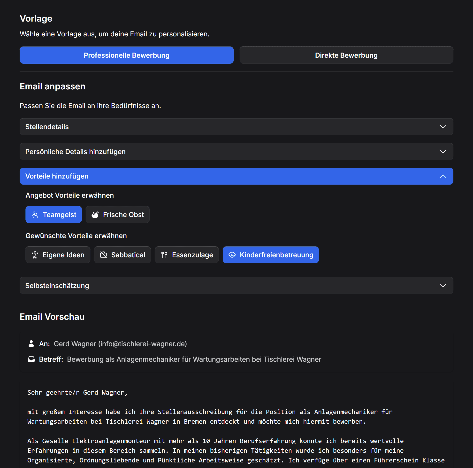 E-Mail-Assistent Screenshot